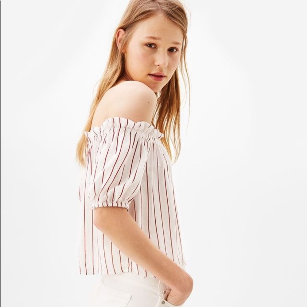 Bershka Flowy Off the Shoulder Blouse Stripes